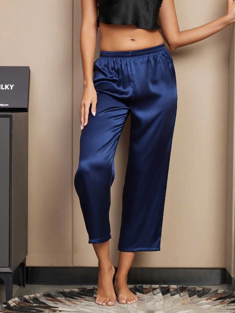 SilkSilky Pure Silk Classic Women's Sleep Pants Blue size L Minimalist Lounge